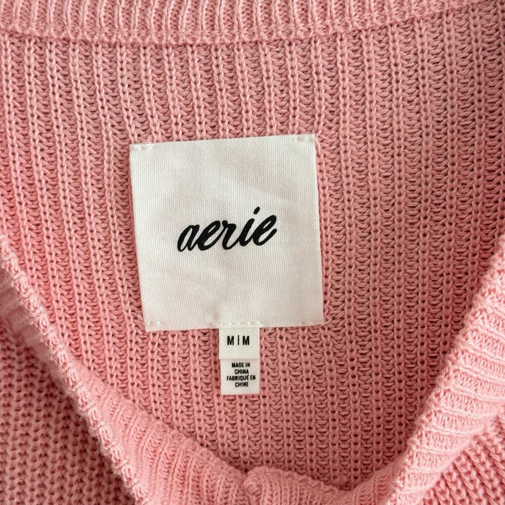 Aerie Knit Oversized Sweater Womens M Pink Cotton Soft 1/2 button Henley Ribbed - Picture 4 of 13
